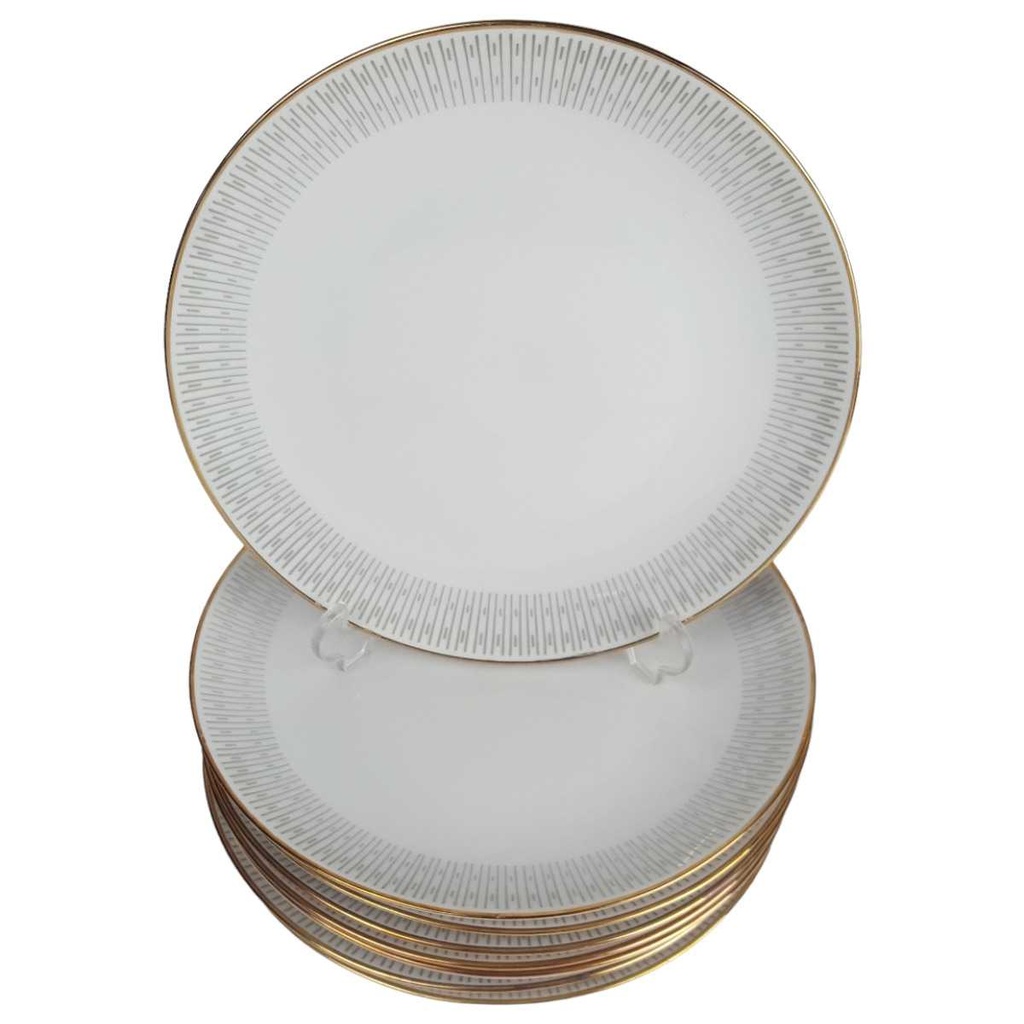 [2119136] 8er Set Kuchenteller Dessertteller Goldrand 19,8 cm Winterling Kirchenlamitz grau Dekor gebraucht - gut Bild 2