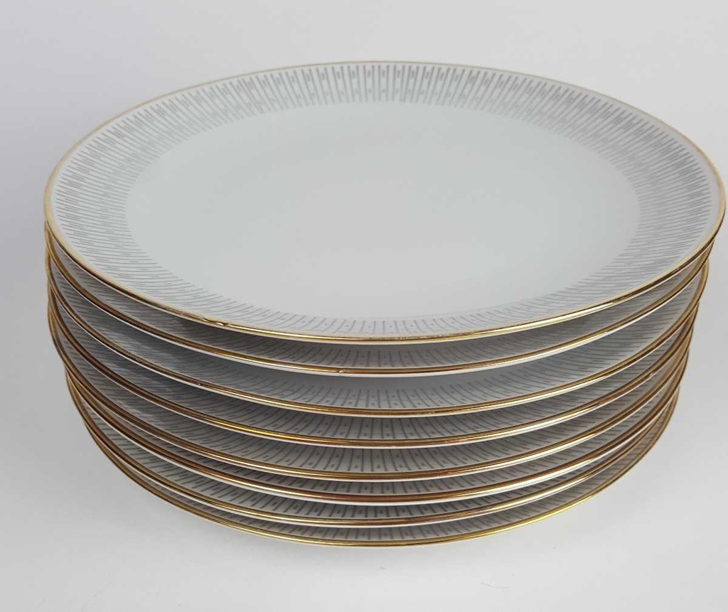 [2119136] 8er Set Kuchenteller Dessertteller Goldrand 19,8 cm Winterling Kirchenlamitz grau Dekor gebraucht - gut Bild 4