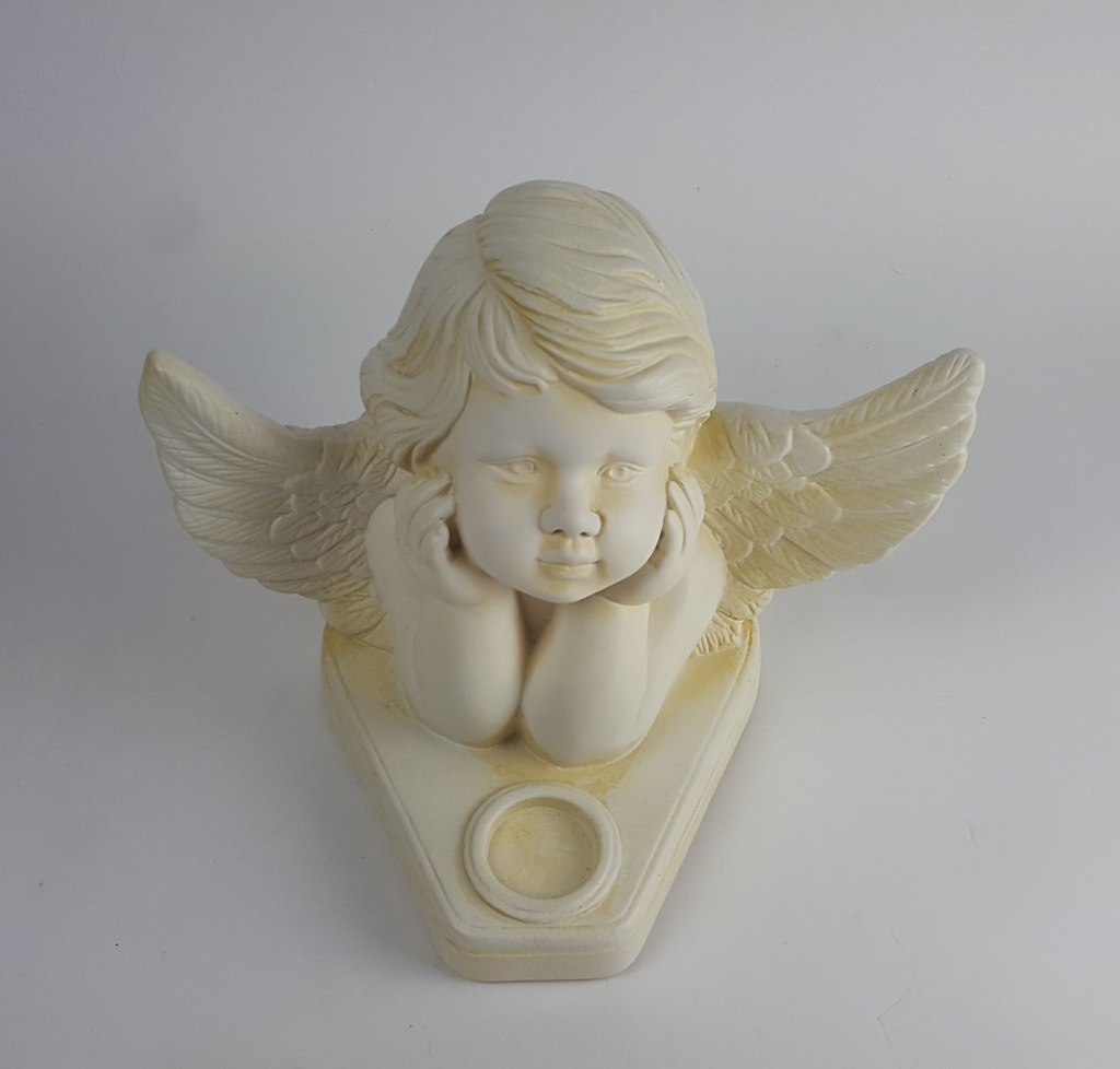 [458164238] Figur Skulptur Deko Engel Putte mit Teelichthalter Büste Keramik weiß H 22,2 B 28,7 cm Bild 3