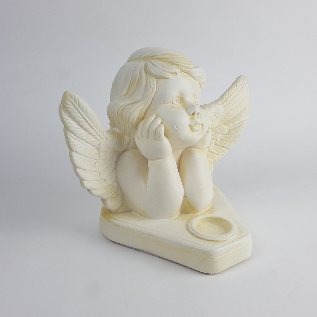 [458164238] Figur Skulptur Deko Engel Putte mit Teelichthalter Büste Keramik weiß H 22,2 B 28,7 cm Bild 4