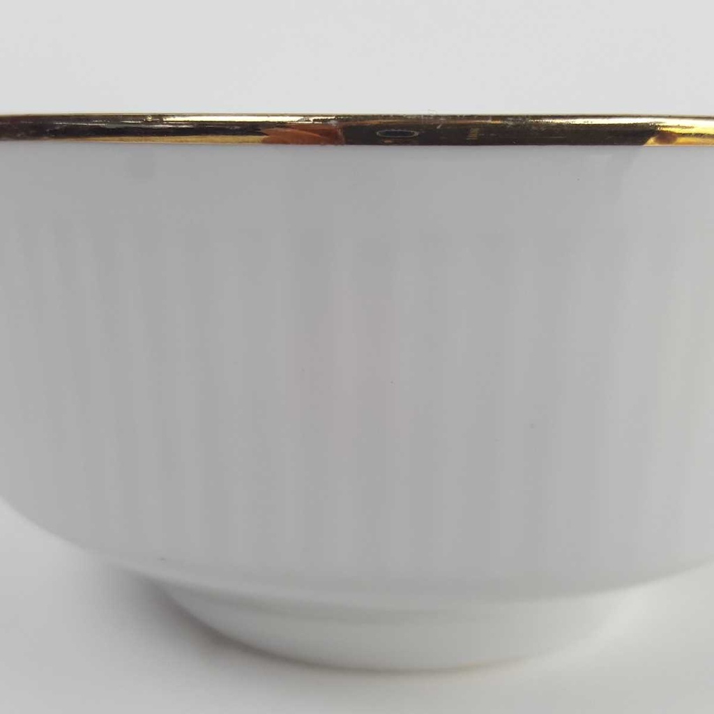[458164291] Dessertschale Suppentasse Goldrand 100 Jahre 0,3 L 11,5 cm Bareuther Waldsassen Unbestimmte Formen weiß geriffelt gebraucht - gut Bild 3