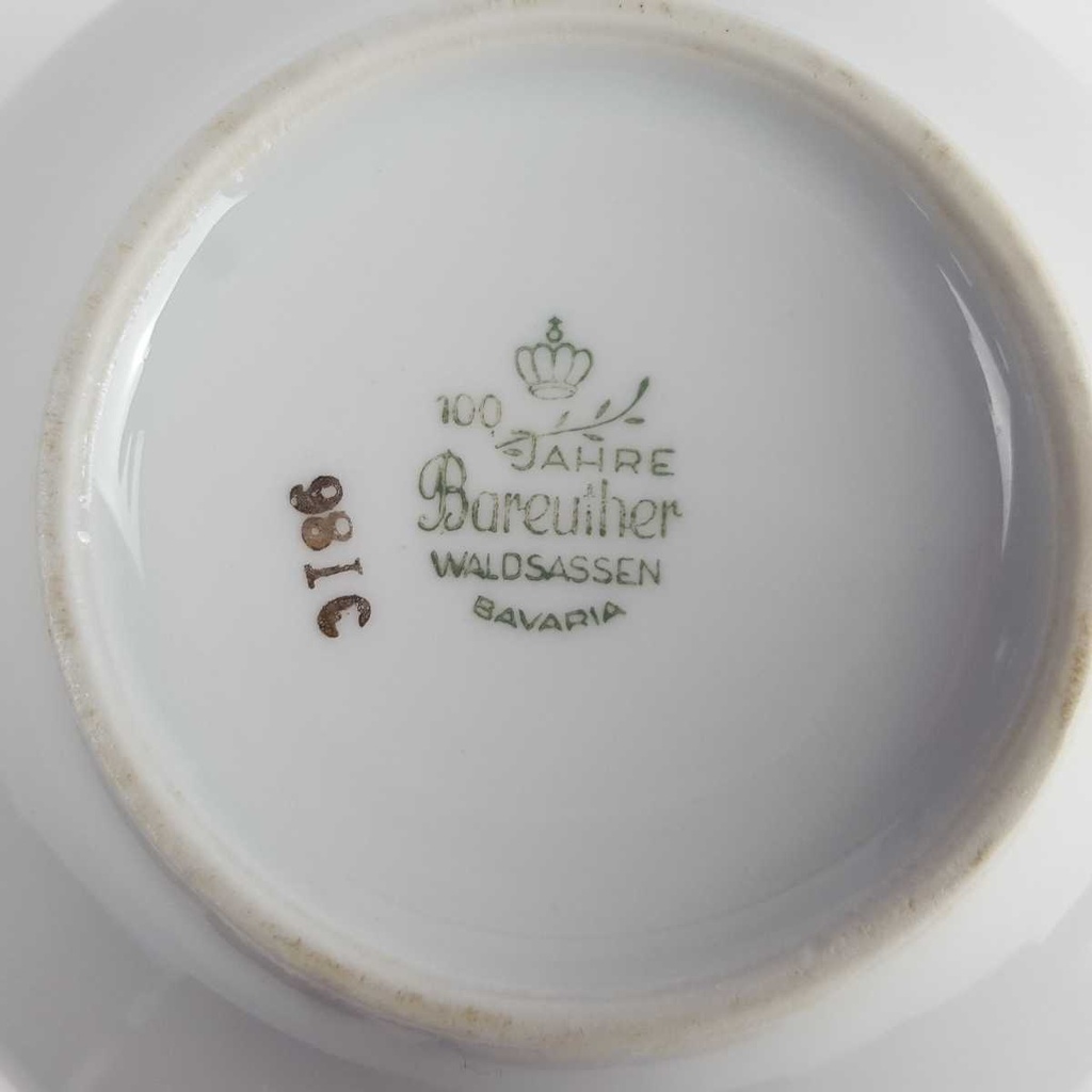 [458164291] Dessertschale Suppentasse Goldrand 100 Jahre 0,3 L 11,5 cm Bareuther Waldsassen Unbestimmte Formen weiß geriffelt gebraucht - gut Bild 4