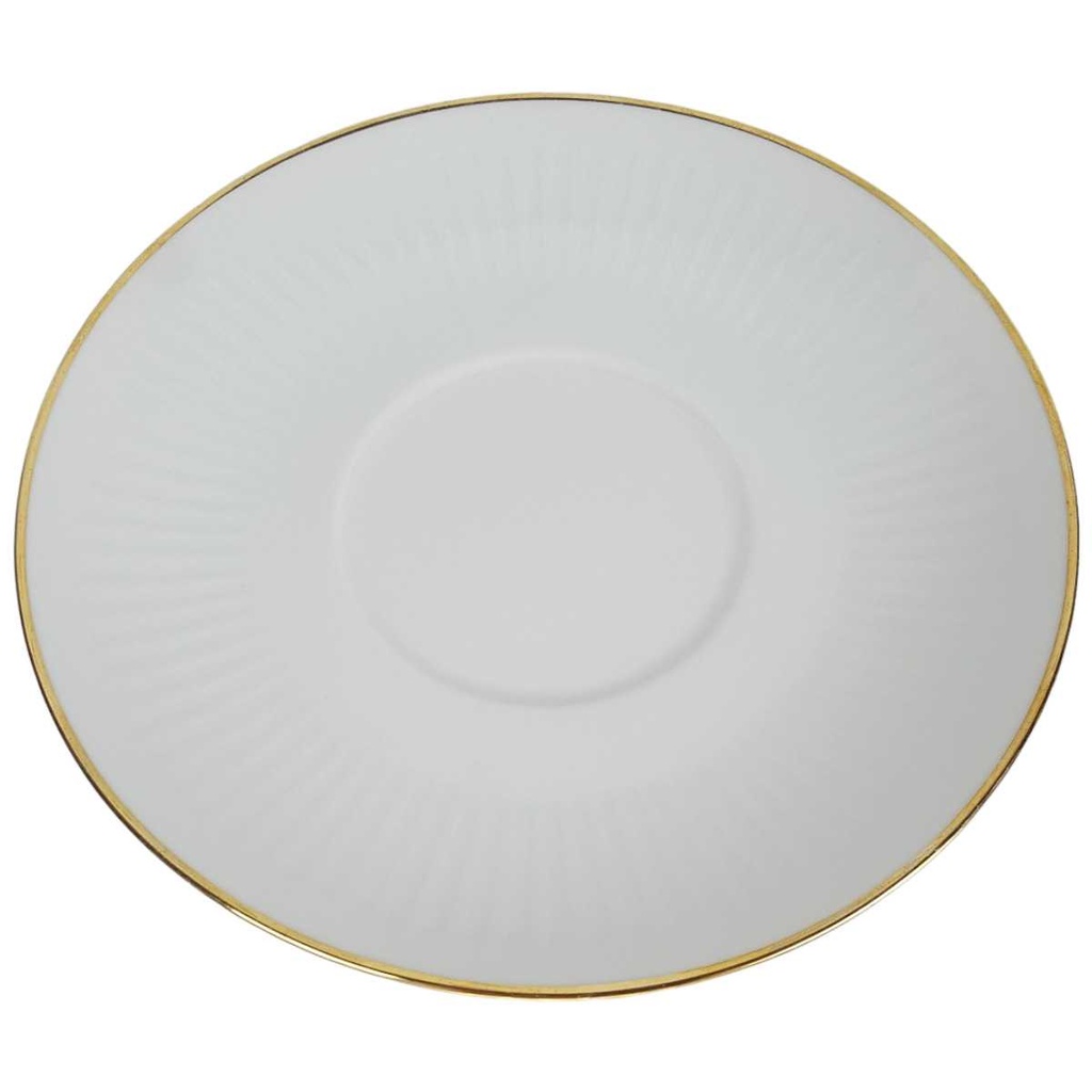 [458164307] Untertasse für Suppe Goldrand 100 Jahre 17 cm Bareuther Waldsassen Unbestimmte Formen weiß geriffelt gebraucht - gut Bild 2