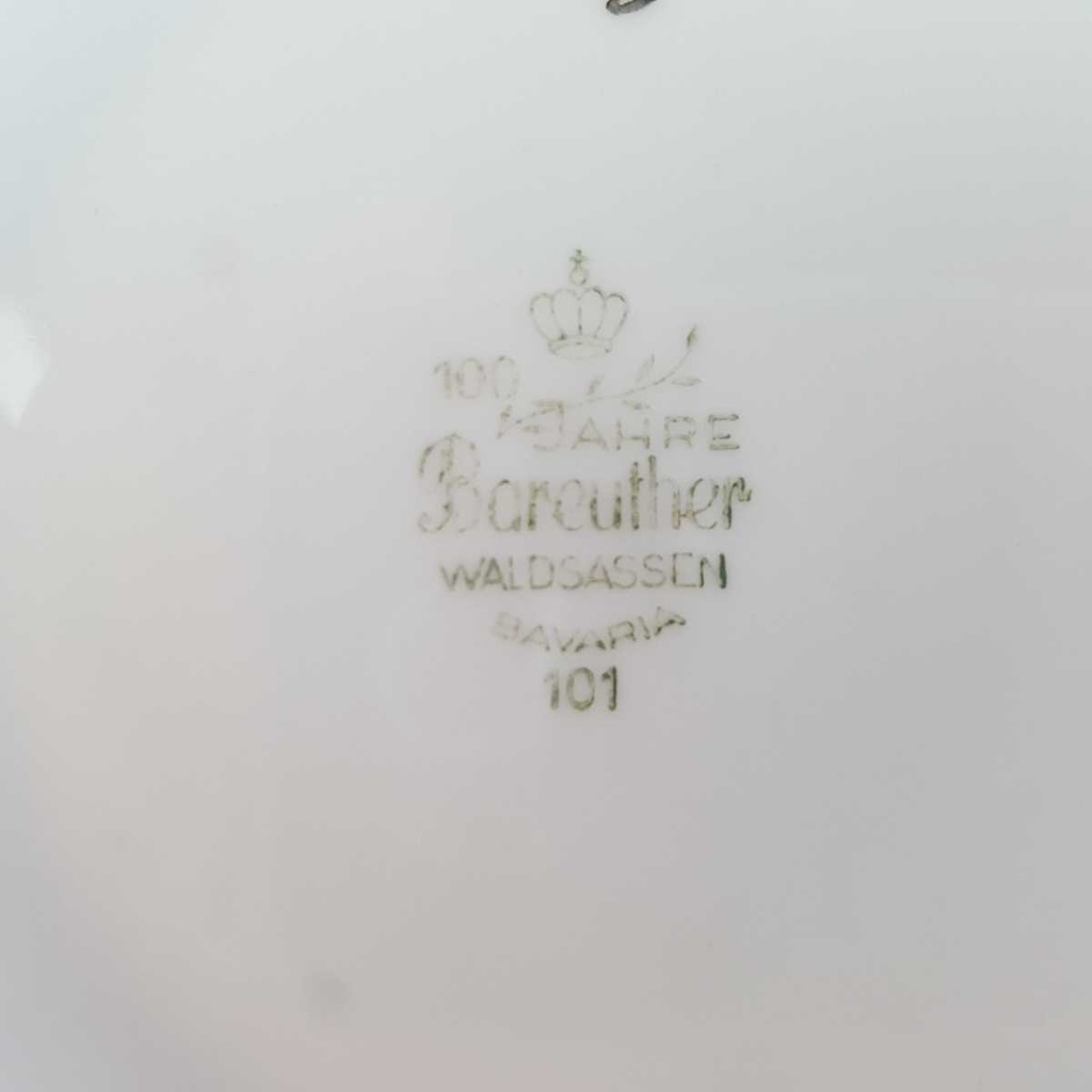 [458164307] Untertasse für Suppe Goldrand 100 Jahre 17 cm Bareuther Waldsassen Unbestimmte Formen weiß geriffelt gebraucht - gut Bild 6