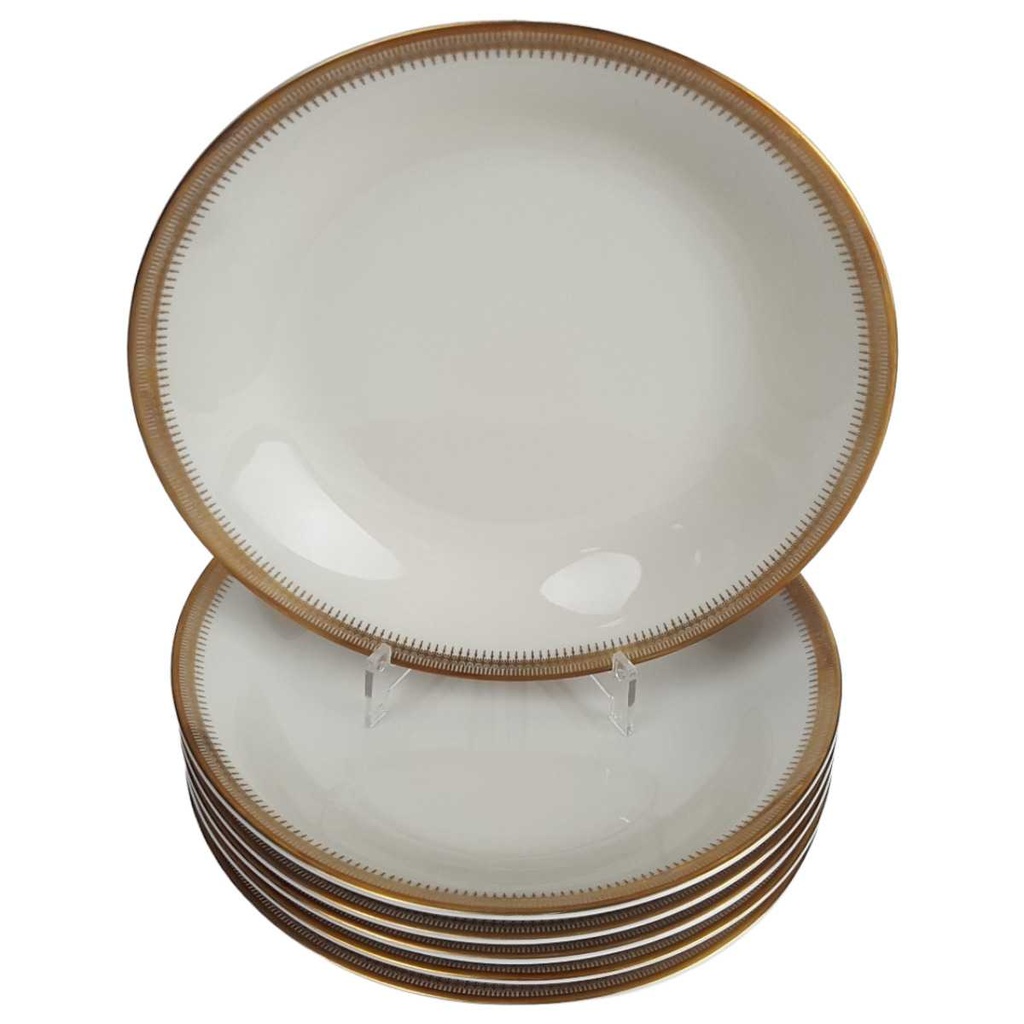 [2119156] 6er Set Suppenteller Goldrand Golddekor 22,4 cm Seltmann Weiden Vohenstrauß elfenbein 43 gebraucht - gut Bild 2