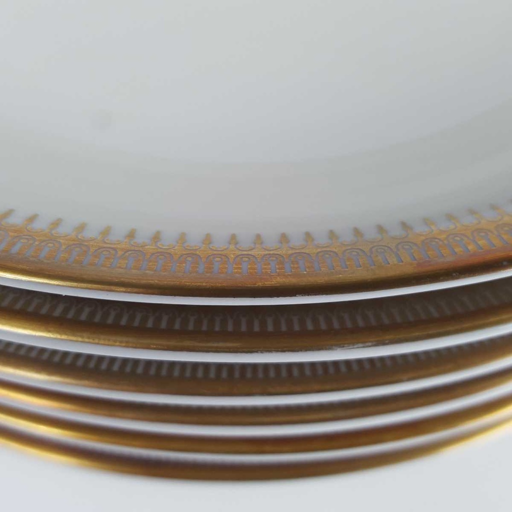 [2119156] 6er Set Suppenteller Goldrand Golddekor 22,4 cm Seltmann Weiden Vohenstrauß elfenbein 43 gebraucht - gut Bild 4