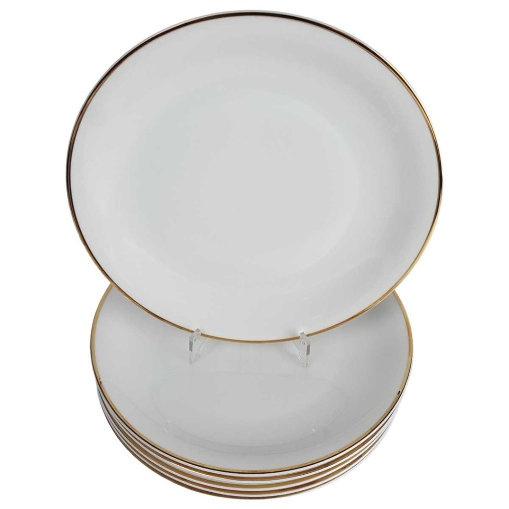 [2119160] 6er Set Speiseteller Essteller Goldrand 24,3 cm Seltmann Weiden Vohenstrauß weiß gebraucht - gut Bild 2