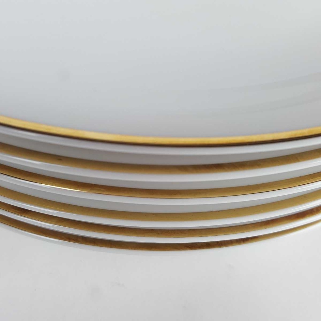 [2119160] 6er Set Speiseteller Essteller Goldrand 24,3 cm Seltmann Weiden Vohenstrauß weiß gebraucht - gut Bild 4