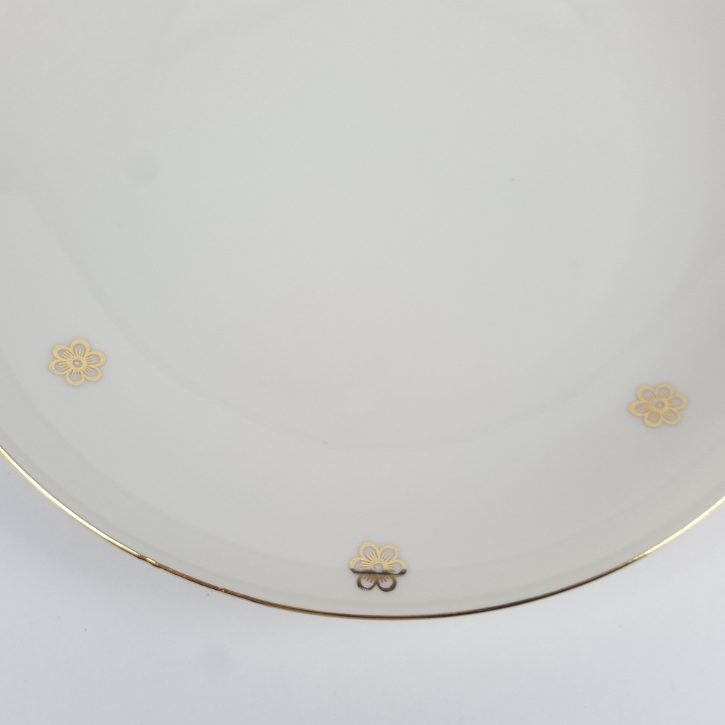 [458164442] Kuchenteller Dessertteller Goldrand Golddekor ohne Stempel 19,4 cm Blumen Elfenbein gebraucht - gut Bild 3