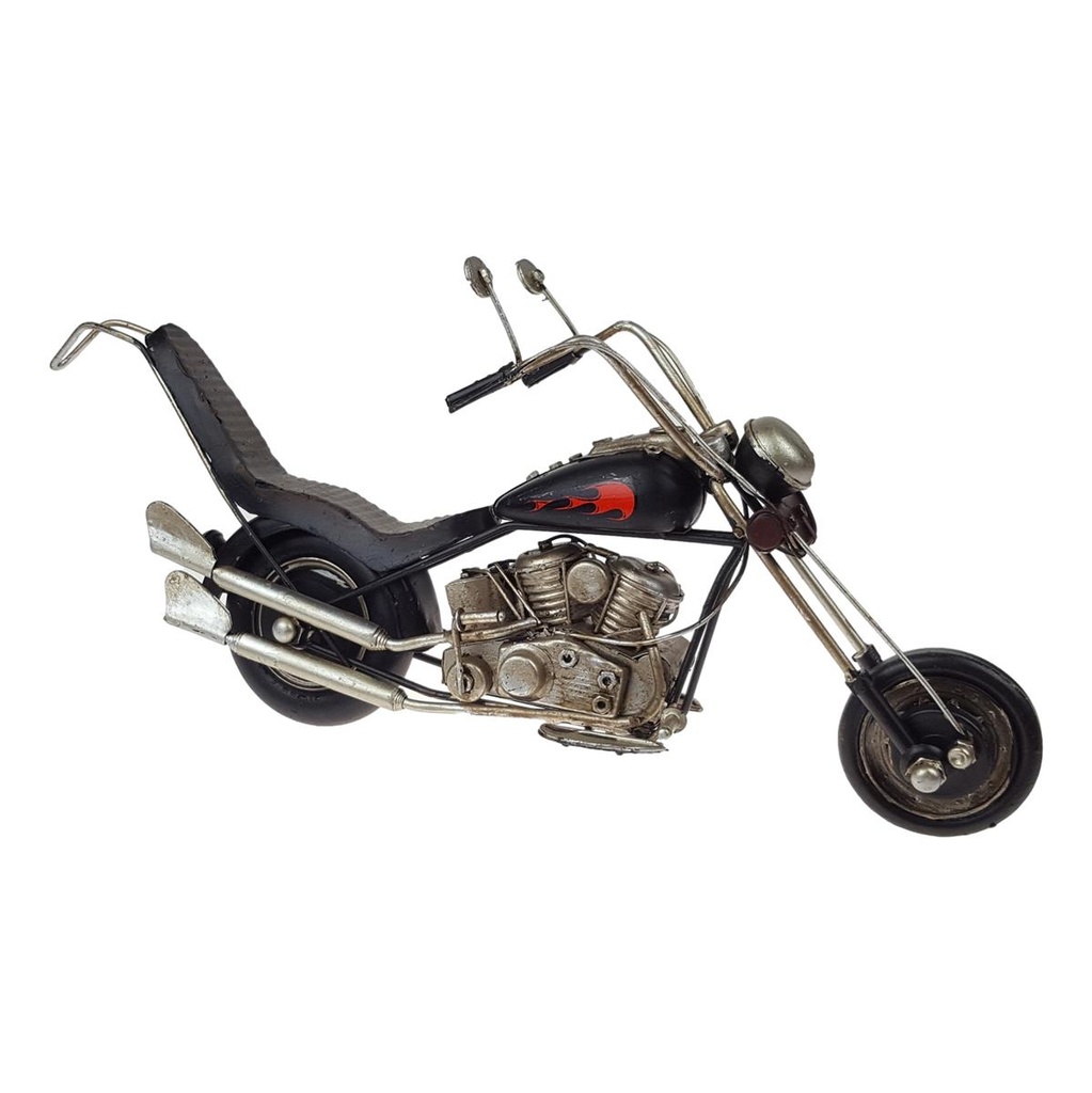 [458164853] Großes schwarzes Blechmotorrad mit Flamme Modell Motorrad Chopper Deko Bild 3