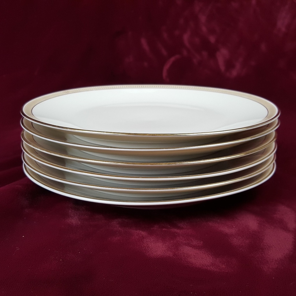 [2119205] 6er Set Kuchenteller Dessertteller Goldrand 19,7 cm Hutschenreuther Golddekor Elfenbein Beige gebraucht - gut Bild 3