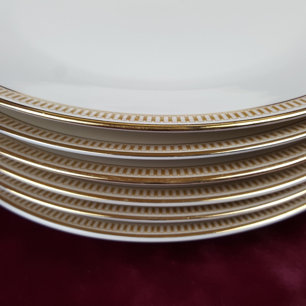 [2119205] 6er Set Kuchenteller Dessertteller Goldrand 19,7 cm Hutschenreuther Golddekor Elfenbein Beige gebraucht - gut Bild 4