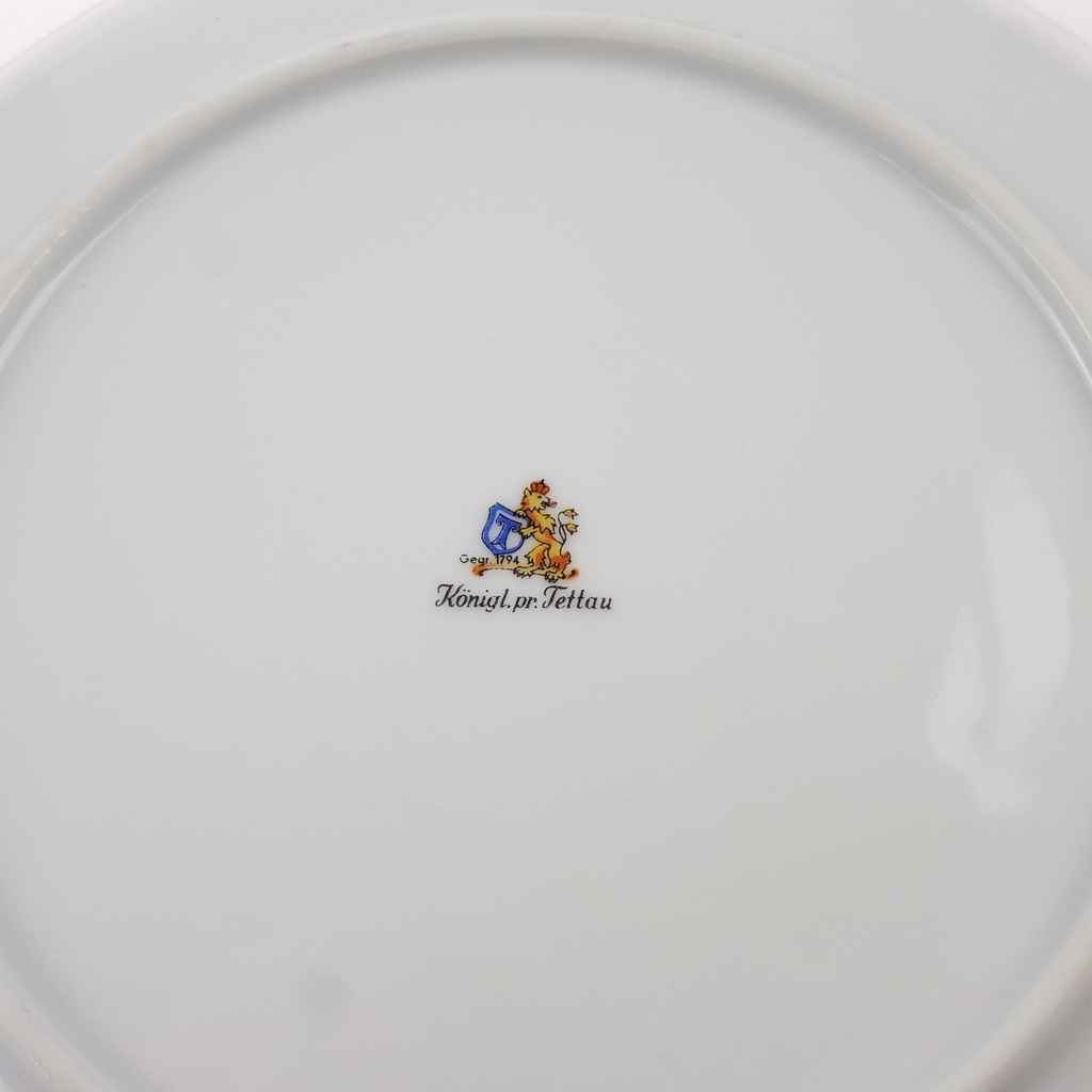 [458166070] Kuchenteller Dessertteller Goldrand 19,5 cm Königl. pr. Tettau Blumendekor grau Blumen gebraucht - gut Bild 4
