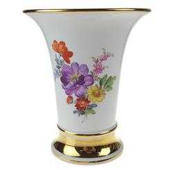 [458166208] Tischvase Vase Blumenvase Trichtervase Golddekor 13,7 cm Meissen Blumenmalerei gebraucht - gut Bild 6