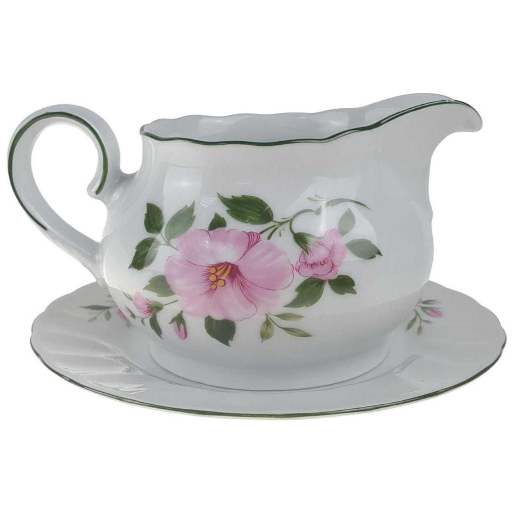 [458166333] Sauciere mit Teller 2tlg 0,45 L Winterling Kirchenlamitz Wildrose Hibiskus gebraucht - gut Bild 2