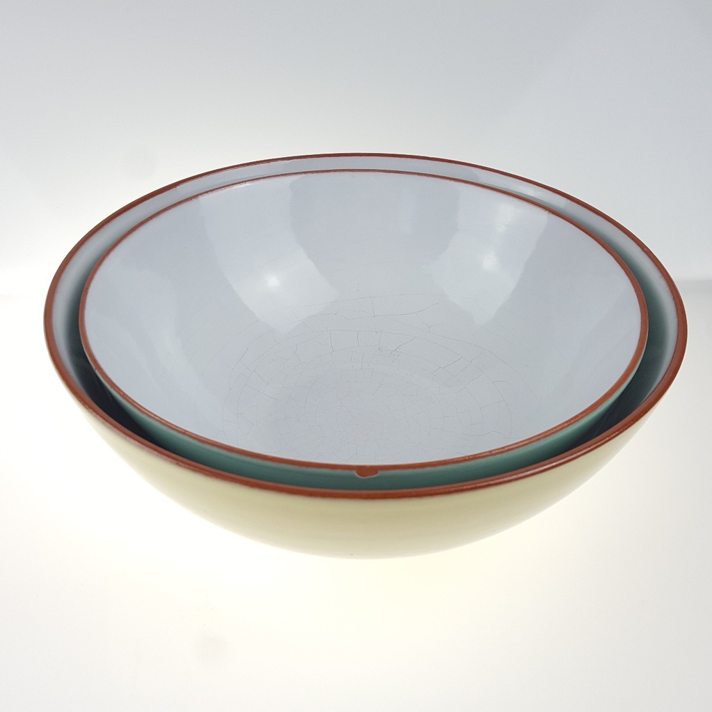 [2119234] 2er Set Schüssel Schalen 20,1/22,6 cm Unbekannter Hersteller Schüsseln Gelb weiß 1034 23, Grün 20 gebraucht - gut Bild 6