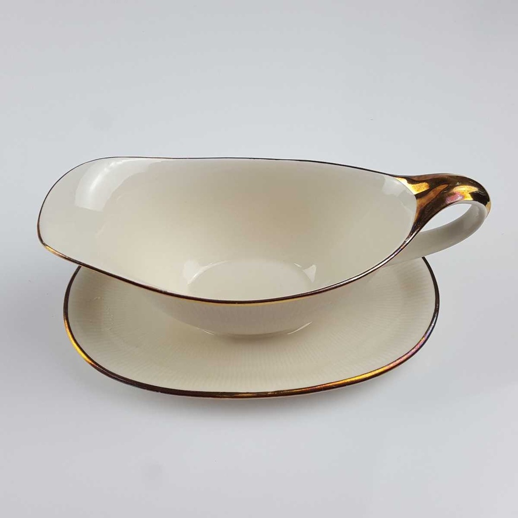 [458166597] Sauciere Goldrand 1tlg Schumann Bavaria geriffelt elfenbein Beige gebraucht - gut Bild 5