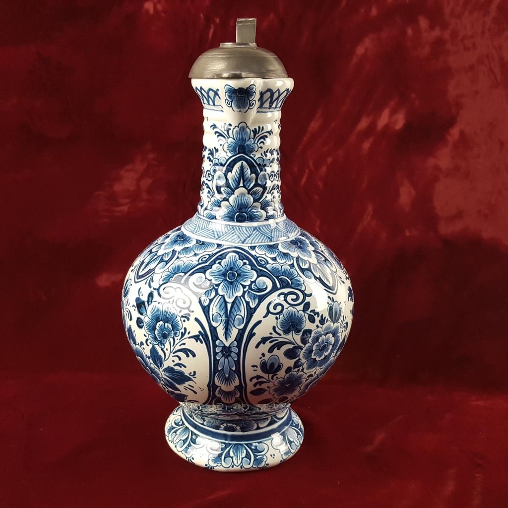[458166651] Krug 33 cm Henkelkrug mit Zinndeckel Delft Keramik Blumendekor blau Bild 2