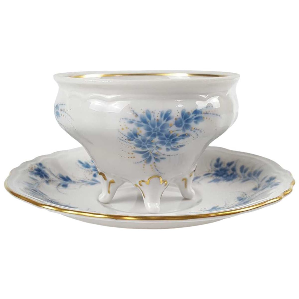 [458166652] Mokkatasse mit Untertasse Sammeltasse Goldrand 2tlg Weimar Porzellan Blumendekor Blau Blumen gebraucht - sehr gut Bild 2