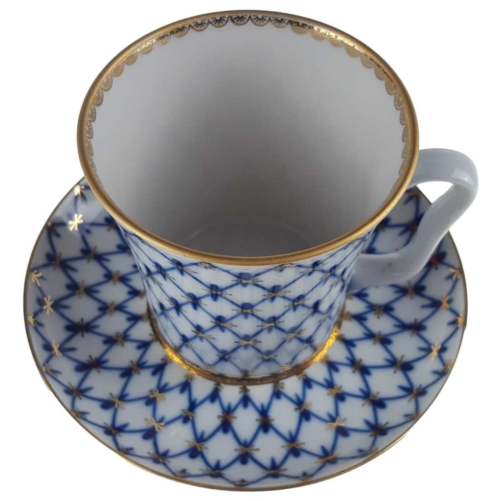 [458166658] Kaffeebecher mit Untertasse 2tlg Lomonosov Porzellan Kobaltnetz Gold gebraucht - neuwertig Bild 2