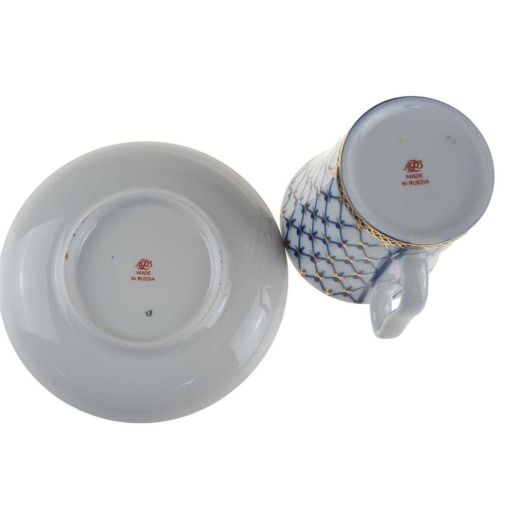 [458166658] Kaffeebecher mit Untertasse 2tlg Lomonosov Porzellan Kobaltnetz Gold gebraucht - neuwertig Bild 5