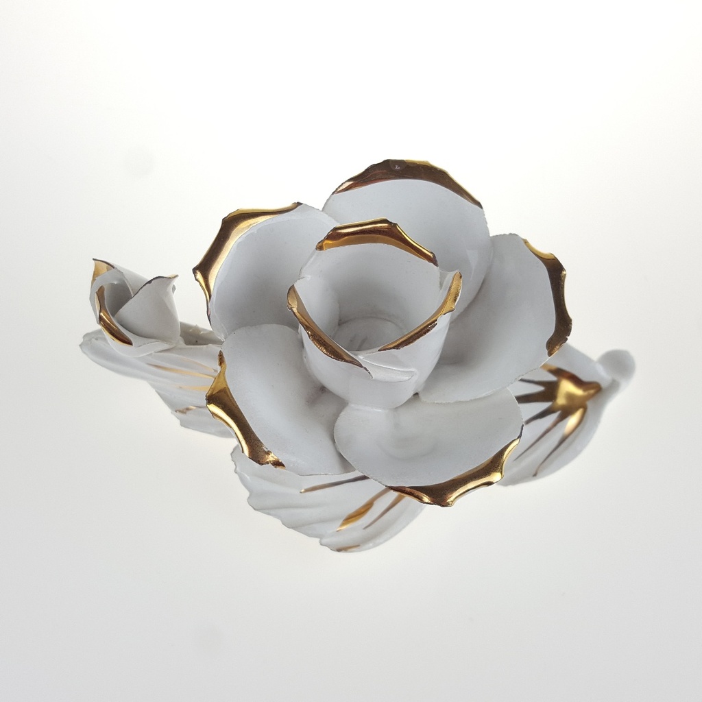 [458166817] Kerzenhalter 8 cm Rose Porzellan Deko weiß gold Bild 4