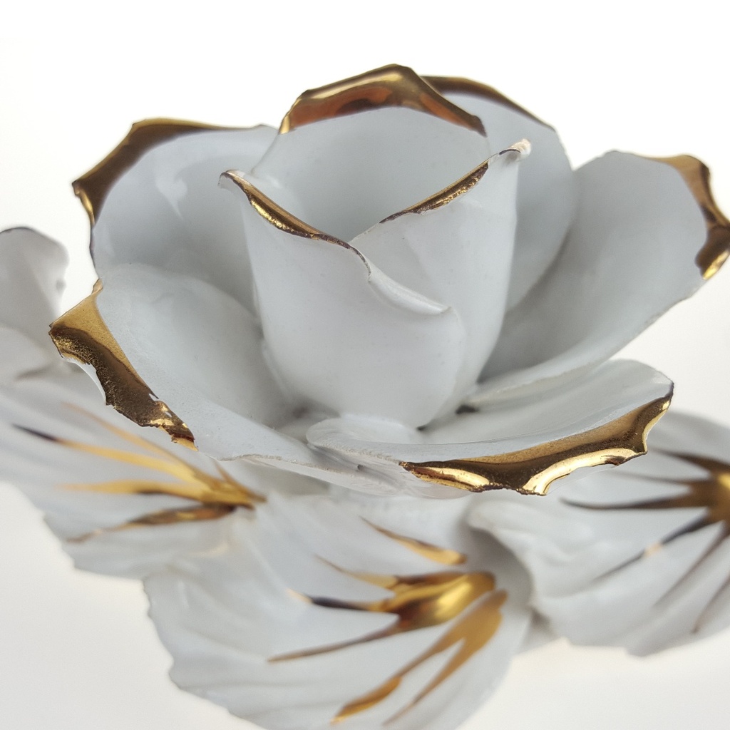 [458166817] Kerzenhalter 8 cm Rose Porzellan Deko weiß gold Bild 5