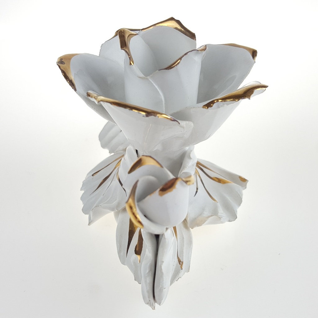 [458166817] Kerzenhalter 8 cm Rose Porzellan Deko weiß gold Bild 6