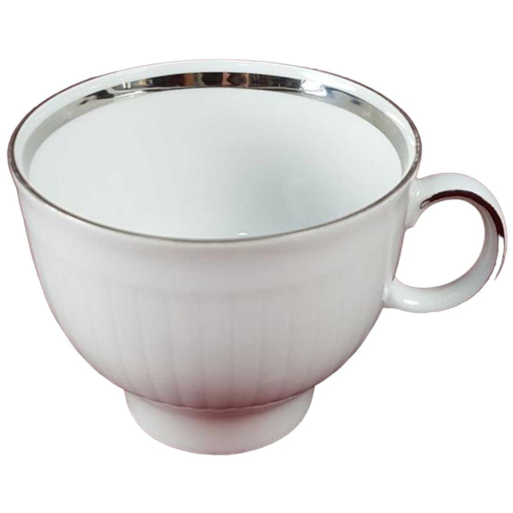 [45816693] Kaffeetasse Tasse Winterling Kirchenlamitz weiß mit Silberrand und Rillen gebraucht - gut Bild 2