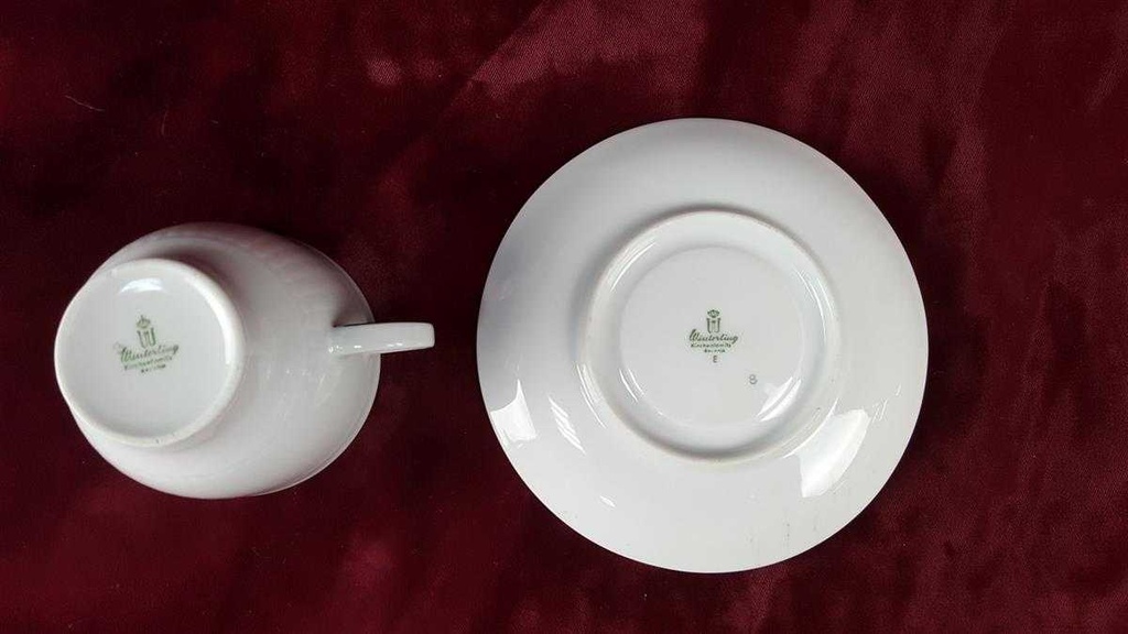 [45816694] Kaffeetasse mit Untertasse Tasse Winterling Kirchenlamitz weiß Silberrand und Rillen gebraucht - akzeptabel Bild 6