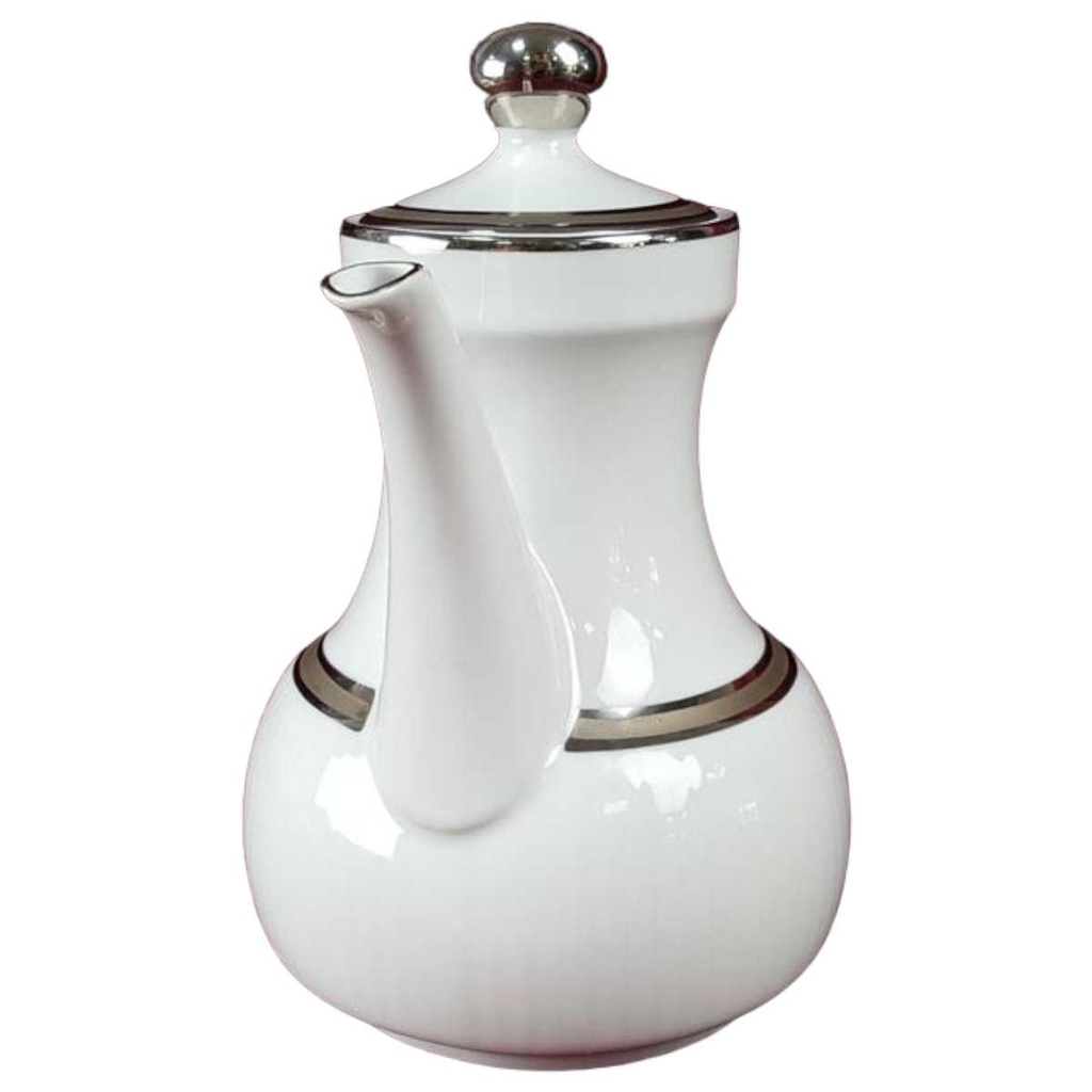 [45816696] Kaffeekanne Kanne 1,3 L Winterling Kirchenlamitz weiß mit Silberrand und Rillen gebraucht - gut Bild 2