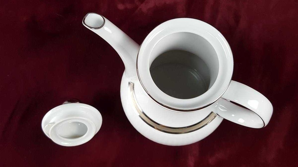[45816696] Kaffeekanne Kanne 1,3 L Winterling Kirchenlamitz weiß mit Silberrand und Rillen gebraucht - gut Bild 5