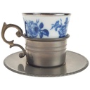 [458167142] Mokkatasse mit Untertasse Espressotasse & Zinnhalter 3tlg Bareuther Platinrand Blaue Rose gebraucht - gut Bild 2