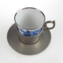 [458167142] Mokkatasse mit Untertasse Espressotasse & Zinnhalter 3tlg Bareuther Platinrand Blaue Rose gebraucht - gut Bild 3