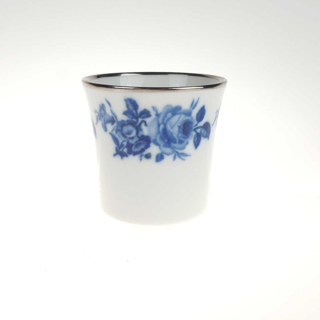[458167142] Mokkatasse mit Untertasse Espressotasse & Zinnhalter 3tlg Bareuther Platinrand Blaue Rose gebraucht - gut Bild 5