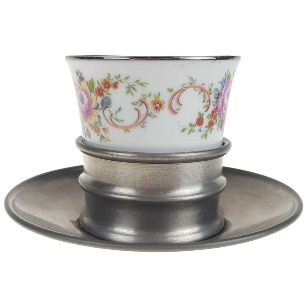 [458167143] Mokkatasse mit Untertasse Zinnhalter 3tlg Royal KPM Bavaria Platinrand gebraucht - gut Bild 2