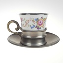 [458167143] Mokkatasse mit Untertasse Zinnhalter 3tlg Royal KPM Bavaria Platinrand gebraucht - gut Bild 3