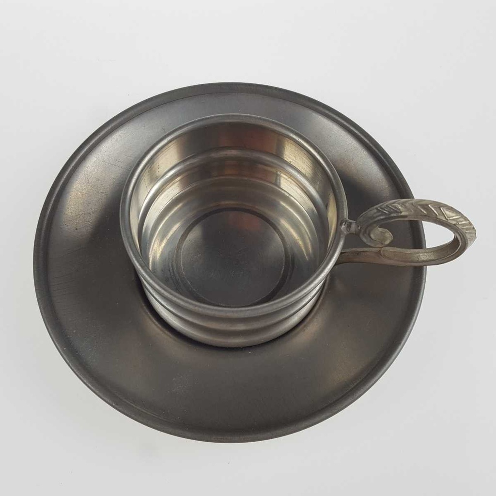 [458167143] Mokkatasse mit Untertasse Zinnhalter 3tlg Royal KPM Bavaria Platinrand gebraucht - gut Bild 8