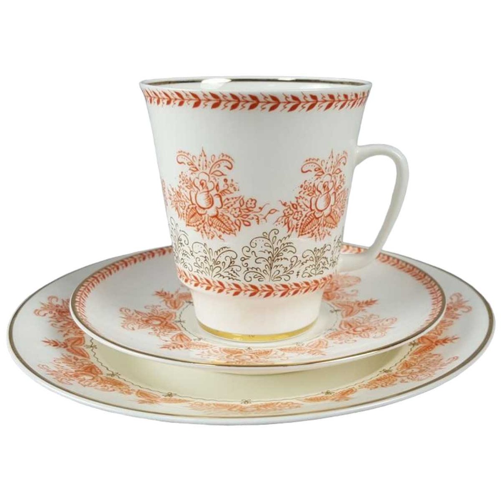 [45816738] Kaffeegedeck Kaffeeset Komplett 3tlg Lomonosov Porzellan Blumendekor orange gold Blumen USSR gebraucht - gut Bild 2