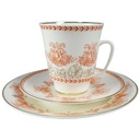 [45816738] Kaffeegedeck Kaffeeset Komplett 3tlg Lomonosov Porzellan Blumendekor orange gold Blumen USSR gebraucht - gut Bild 2