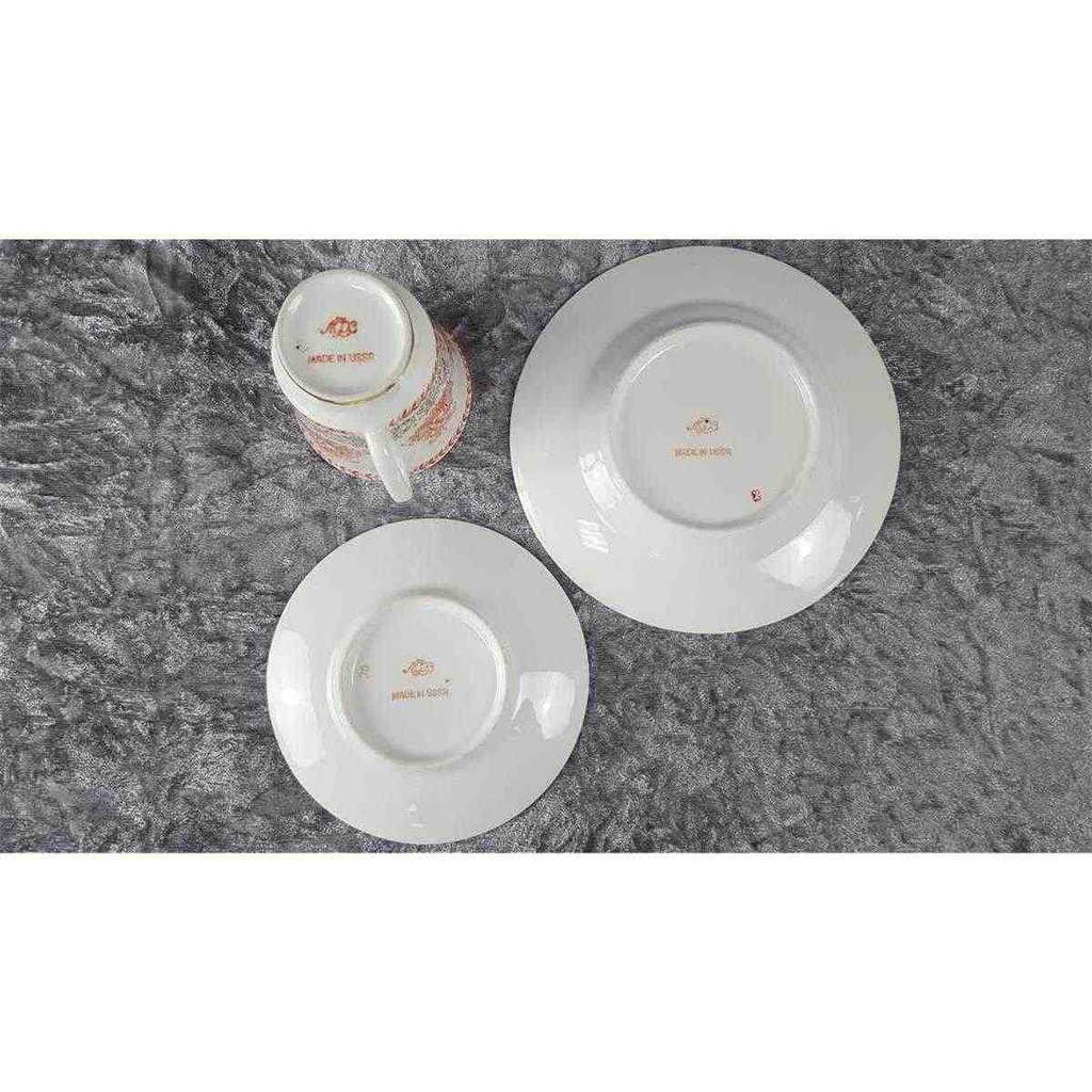 [45816738] Kaffeegedeck Kaffeeset Komplett 3tlg Lomonosov Porzellan Blumendekor orange gold Blumen USSR gebraucht - gut Bild 4