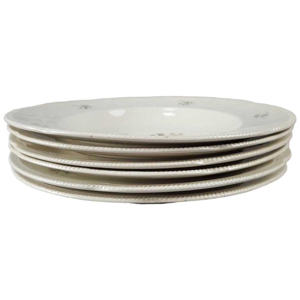 [2119276] 6er Set Suppenteller 24 cm VEB Dresden Blumendekor grün gelb Blumen gebraucht - sehr gut Bild 2