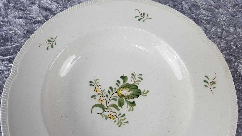 [2119276] 6er Set Suppenteller 24 cm VEB Dresden Blumendekor grün gelb Blumen gebraucht - sehr gut Bild 4