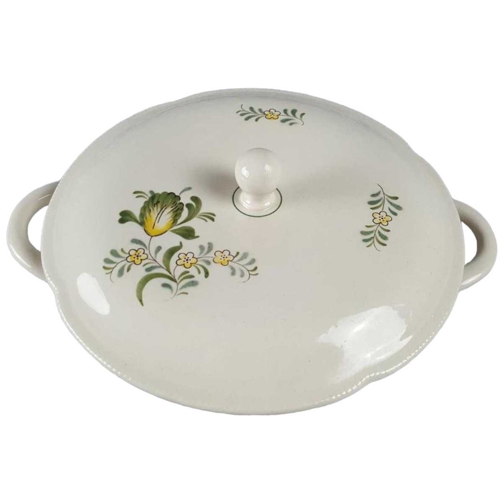 [45816756] Ragoutterrine Servierschüssel mit Deckel VEB Dresden Blumendekor grün gelb Blumen gebraucht - gut Bild 2