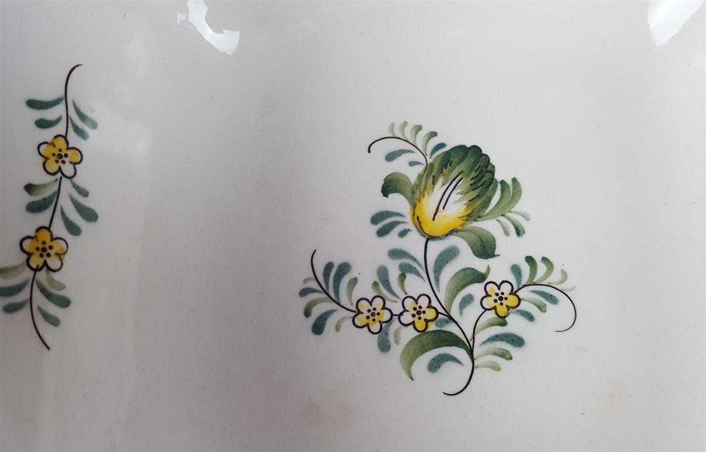 [45816757] Servierschüssel mit Deckel VEB Dresden Blumendekor grün gelb Blumen gebraucht - gut Bild 4