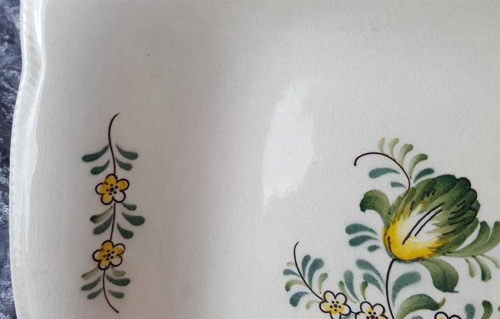 [45816757] Servierschüssel mit Deckel VEB Dresden Blumendekor grün gelb Blumen gebraucht - gut Bild 5