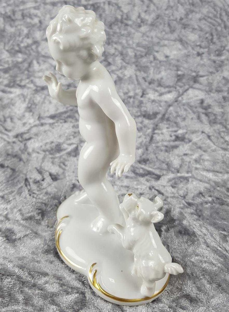 [45816771] Figur Golddekor Gerold & Co weiß mit Kind Hund gebraucht - sehr gut Bild 4