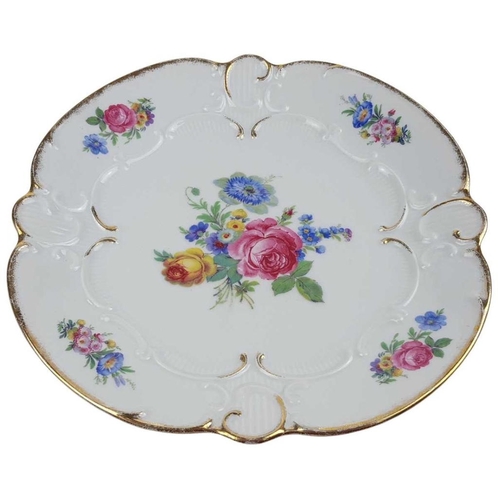 [458168081] Schale Servierschalen Goldrand 29,8 cm Moschendorf Blumendekor Blumen gebraucht - gut Bild 2