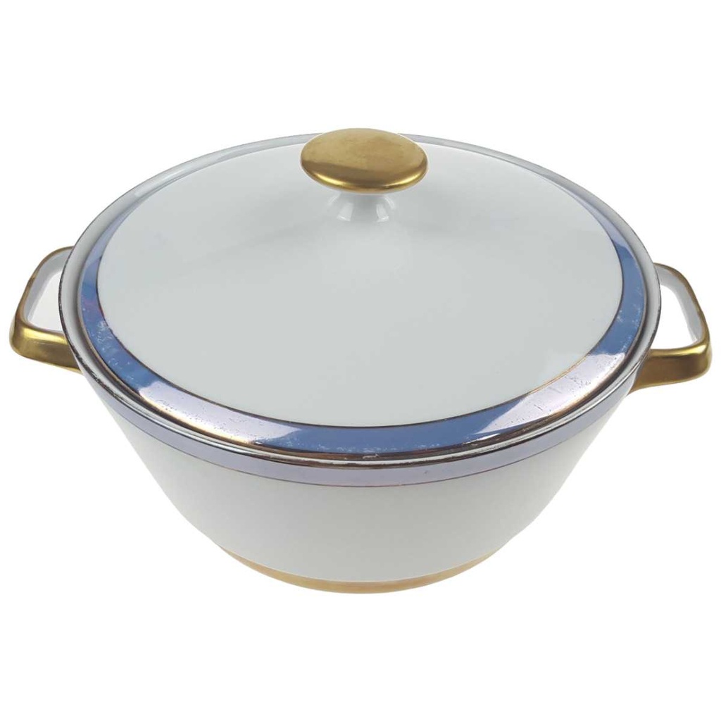 [458168294] Ragoutterrine Terrine Servierschüssel Goldrand 1,3 L 20,6 cm Schaller Blauband weiß Bavaria gebraucht - gut Bild 2