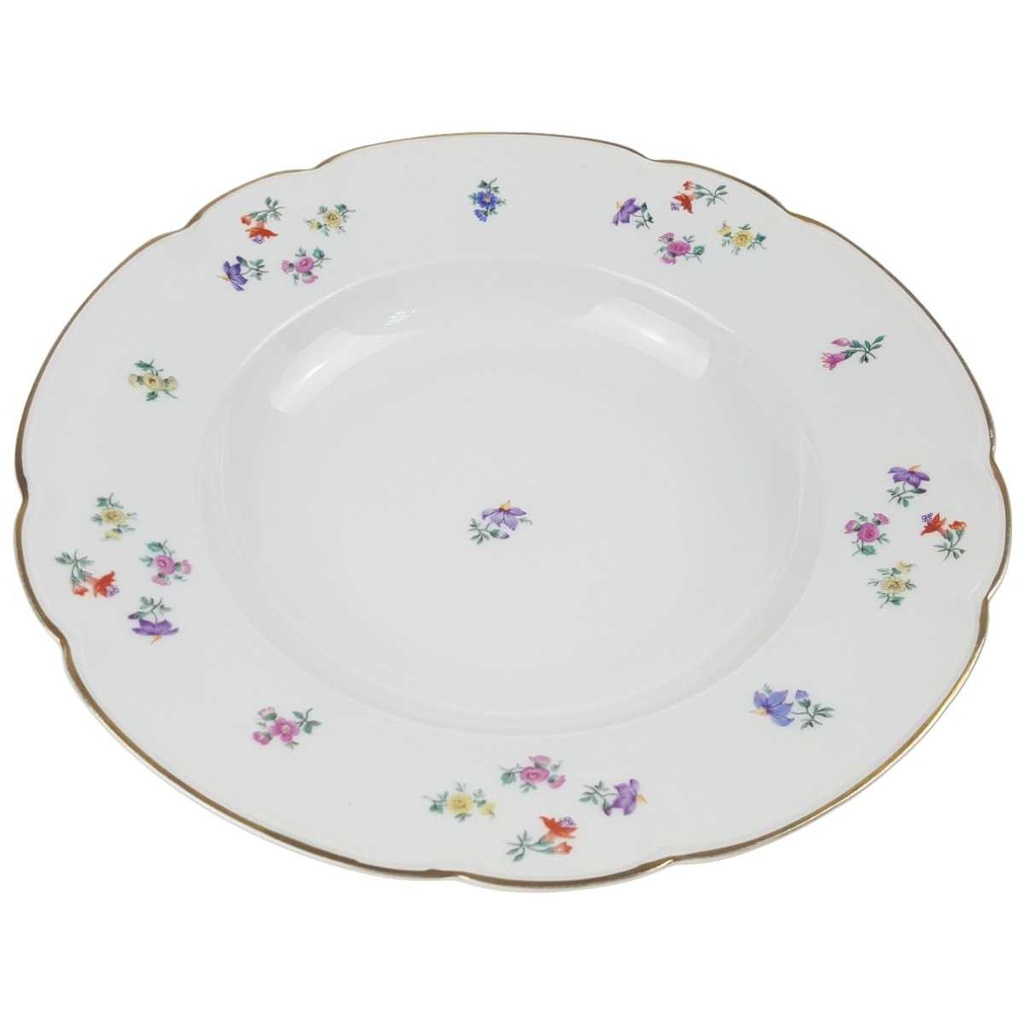 [458168330] Suppenteller Goldrand 25,4 cm Hutschenreuther Weiß Streublume Blumendekor gebraucht - gut Bild 2